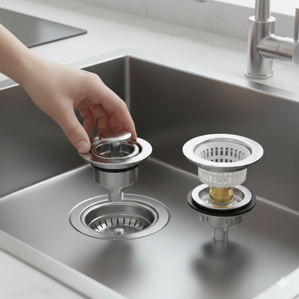 Vedante de Pia Pop-up Universal com Filtro Anti-Cabelos – Ouro Cromado – Fácil Instalação