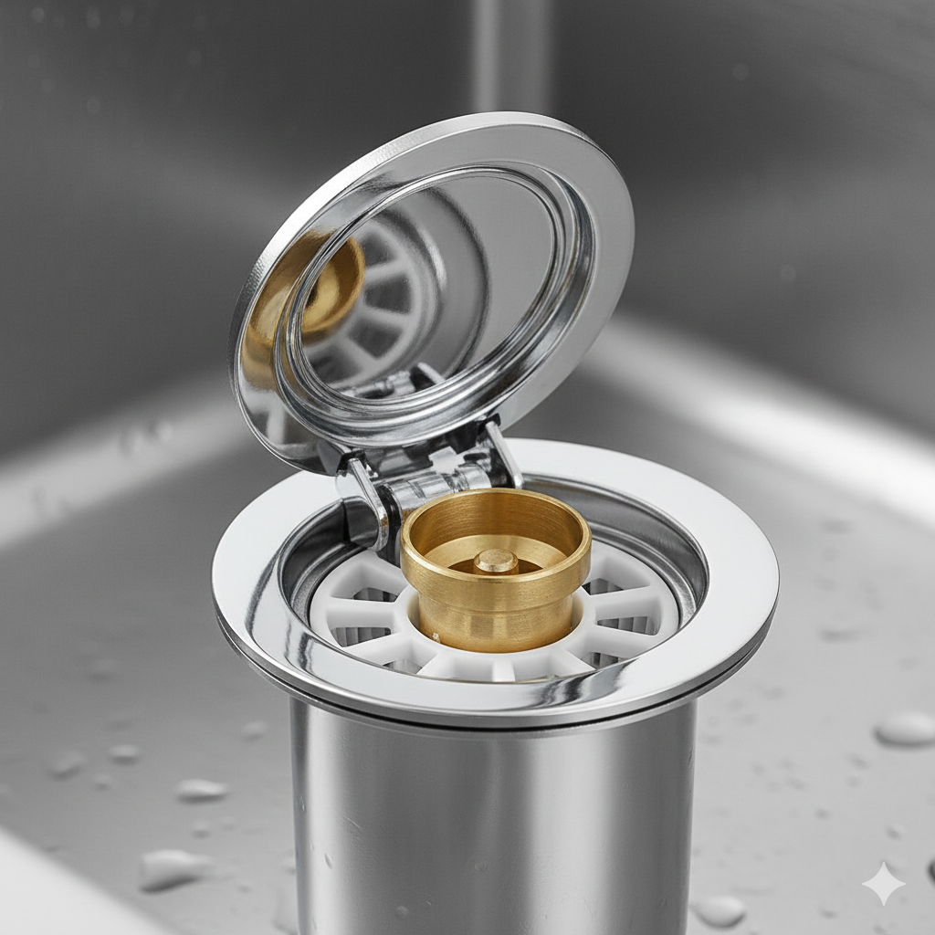 Vedante de Pia Pop-up Universal com Filtro Anti-Cabelos – Ouro Cromado – Fácil Instalação