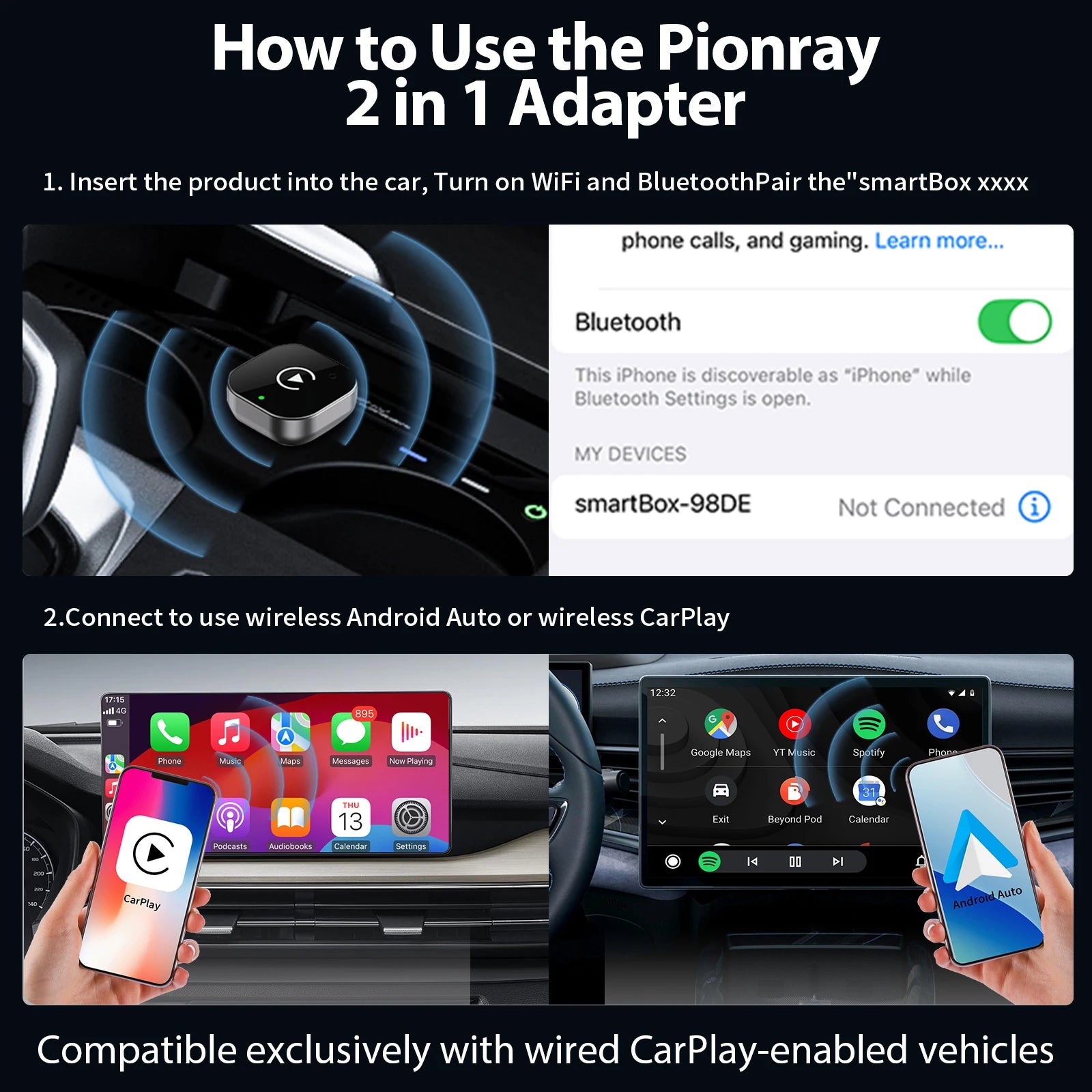 Adaptador Wireless CarPlay & Android Auto – Plug & Play em Segundos