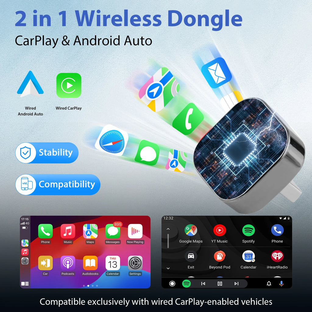 Adaptador Wireless CarPlay & Android Auto – Plug & Play em Segundos