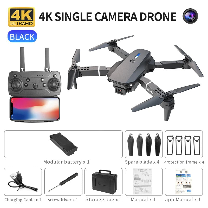 Drone Portátil E88 Pro com Câmera 4K e WiFi FPV – Selfies Aéreas Fáceis