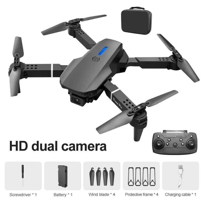 Drone E88 Pro RC Dobrável 4K – Câmera Dupla HD, Modo Sem Cabeça, Voo Fácil