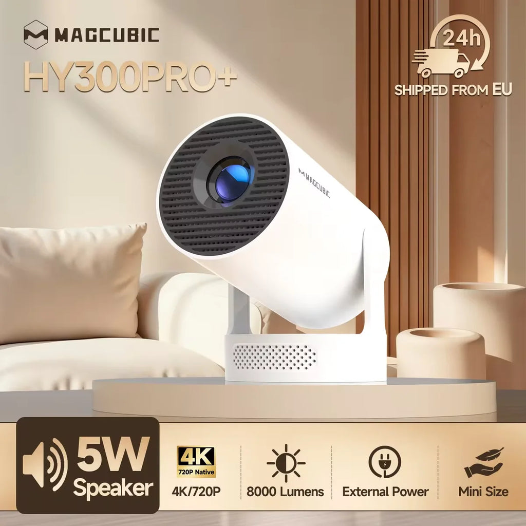 Projetor Portátil 4K HY300 Pro+ Android 11 – 290ANSI, WiFi 6, Bluetooth 5.4, 5W HiFi