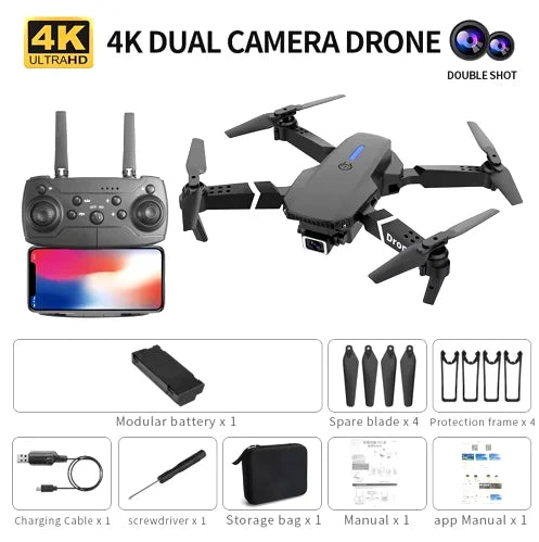 Drone Portátil E88 Pro com Câmera 4K e WiFi FPV – Selfies Aéreas Fáceis